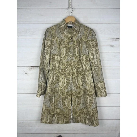 Focus 2000 Coat Womens 10 Gold Paisley Brocade Jacquard Lined Dressy Evening - Picture 1 of 7